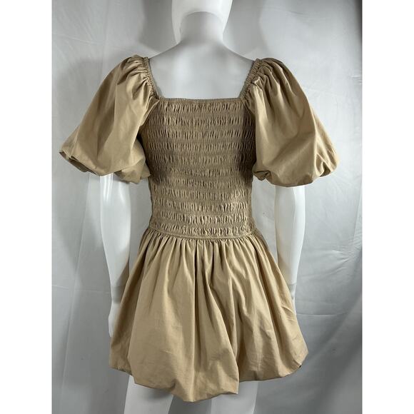 Endless Rose Smocked Beige Puff Mini Dress Size XS - Picture 3 of 4